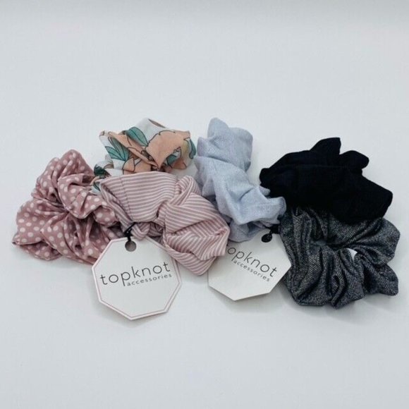 TopKnot Womens/Girls Hair Scrunchie Tie "MONOCHROME / TOOTSIE" 3-PACK Scrunchy - Picture 1 of 3